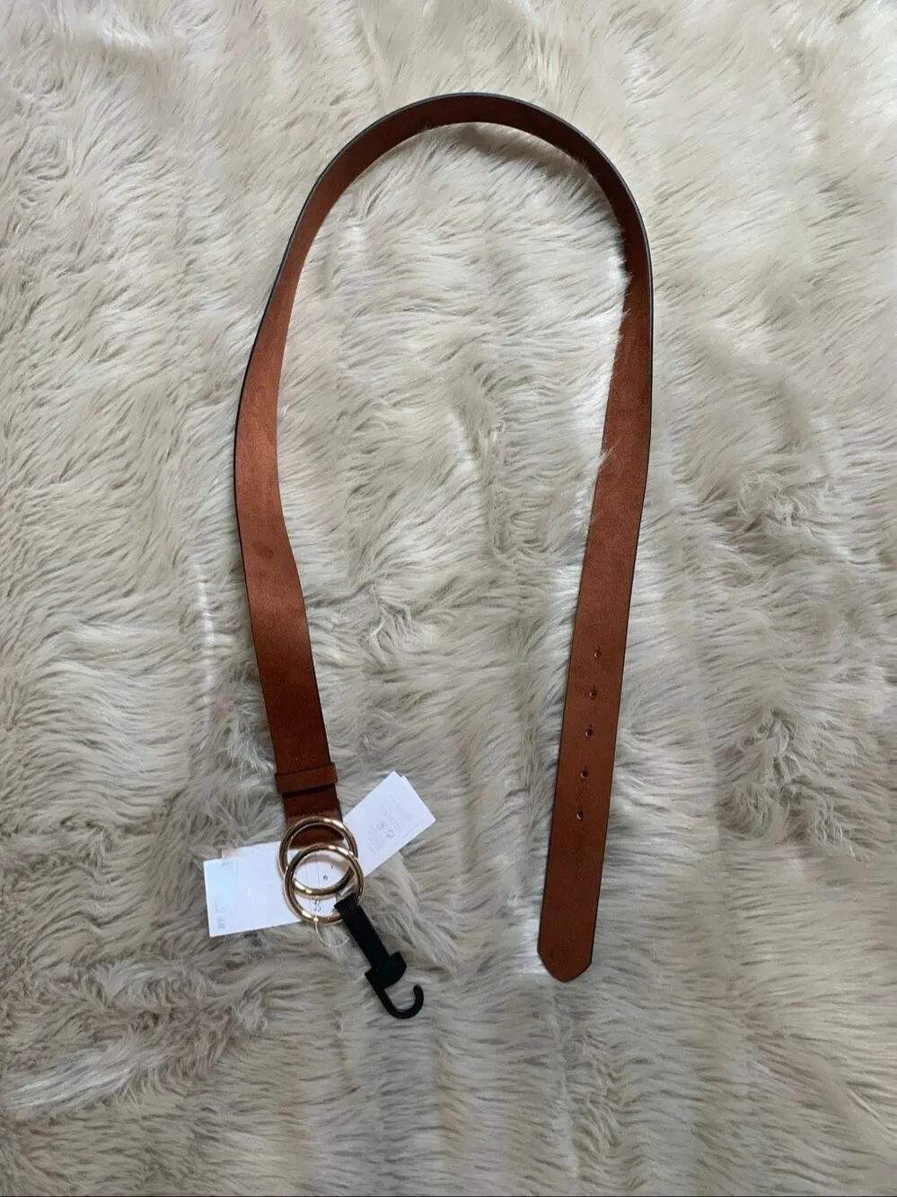 NWT H&M Women's Faux Suede Double Gold Circle Buckle Wide Belt Brown Size XL